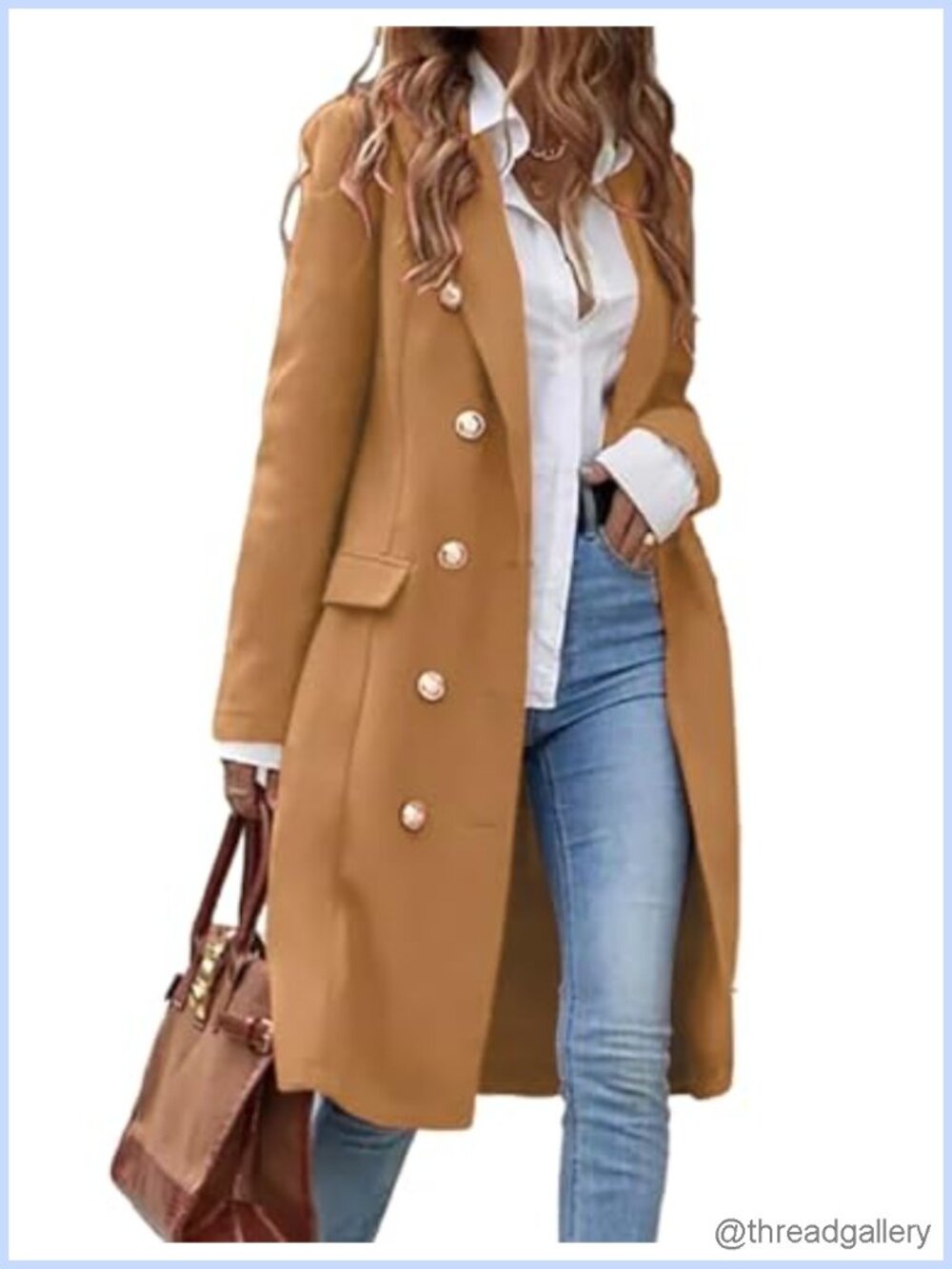 Womens Long Wool Blend Coat Double Breasted Peacoat Fall Winter